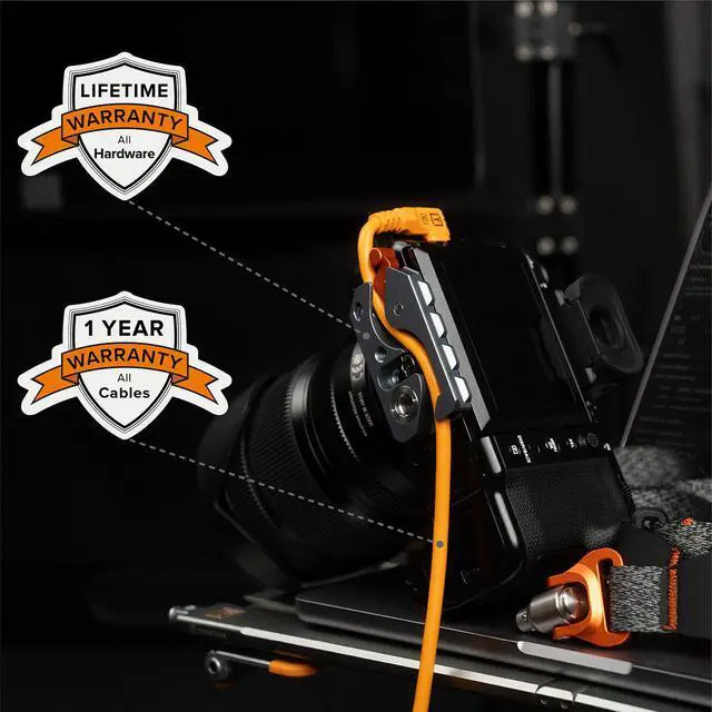 Alt view image 7 of 7 - Tether Tools LeverLock Plus & Cable Kit, Optima 10G 31' (9.4m), Straight to Right, Non-Reflective Black, Cable Ties