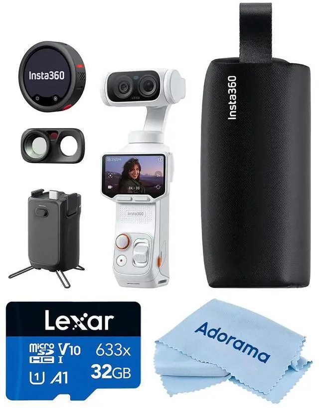 Main image of Insta360 Luna Ultra 8K Dual-Lens Gimbal Camera Creator Bundle, White, Bundle with 32GB microSDHC Memory Card and Cleaning Cloth