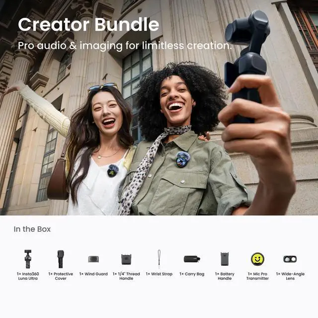 Alt view image 2 of 7 - Insta360 Luna Ultra 8K Dual-Lens Gimbal Camera Creator Bundle, White