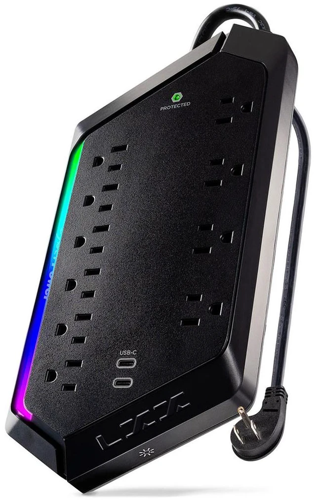 Alt view image 9 of 10 - CyberPower 10 Outlet RGB Surge Strip with USB-C - Black