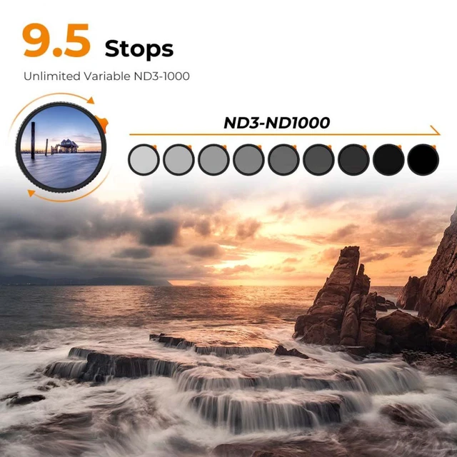 Alt view image 2 of 7 - K&F Concept 49mm Nano-Xcel Series ND3-1000 1.5-10 Stop Multi-Coated VND Filter