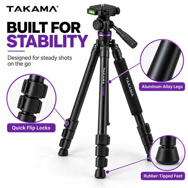 Alt view image 3 of 7 - Takama Flip-Zip 4-Sec Al Multi-Functional Photo Tripod/Monopod w/2-Way Head