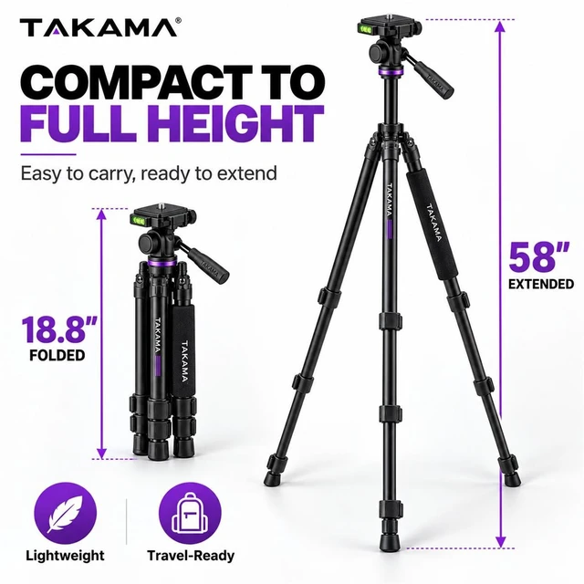 Alt view image 7 of 7 - Takama Flip-Zip 4-Sec Al Multi-Functional Photo Tripod/Monopod w/2-Way Head
