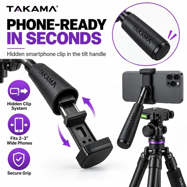 Alt view image 5 of 7 - Takama Flip-Zip 4-Sec Al Multi-Functional Photo Tripod/Monopod w/2-Way Head