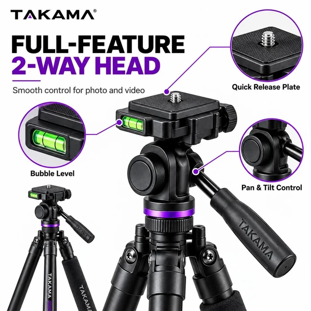 Alt view image 6 of 7 - Takama Flip-Zip 4-Sec Al Multi-Functional Photo Tripod/Monopod w/2-Way Head