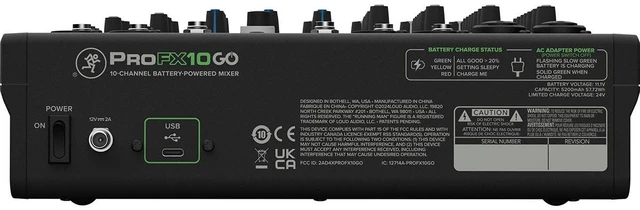 Alt view image 16 of 17 - Mackie ProFX10 GO Battery-Powered 10-Channel Analog Audio Mixer With Bluetooth, USB-C Recording Modes, GigFX+ Effects, Onyx Preamps, EQ, Compression, Up to 8 Hours Battery Life