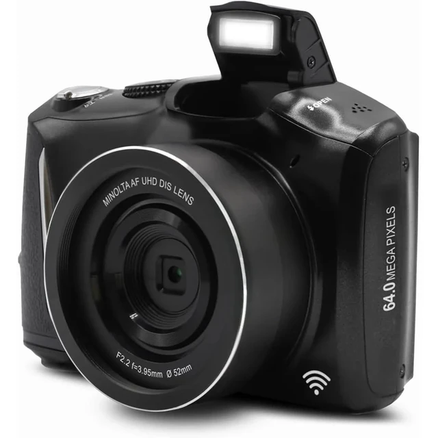 Alt view image 2 of 5 - Minolta MND55 64MP 4K Ultra HD Wi-Fi Digital Camera without Memory Card, Black