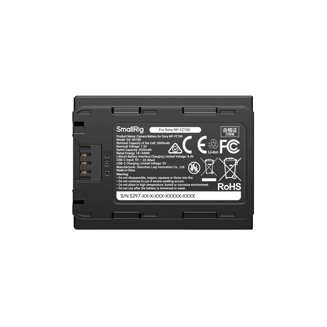 Alt view image 6 of 7 - SmallRig 18.144Wh 7.2V 2600mAh USB-C Rechargeable Lithium Ion Battery with Power Display for Sony NP-FZ100 Camera