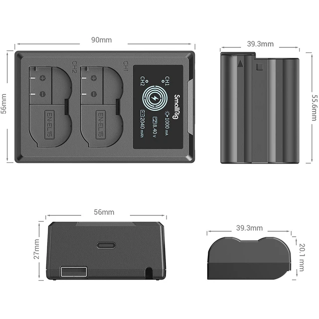 Alt view image 3 of 7 - SmallRig 2x EN-EL15 14.69Wh 7.2V 2040mAh Camera Battery and Dual Charger Kit