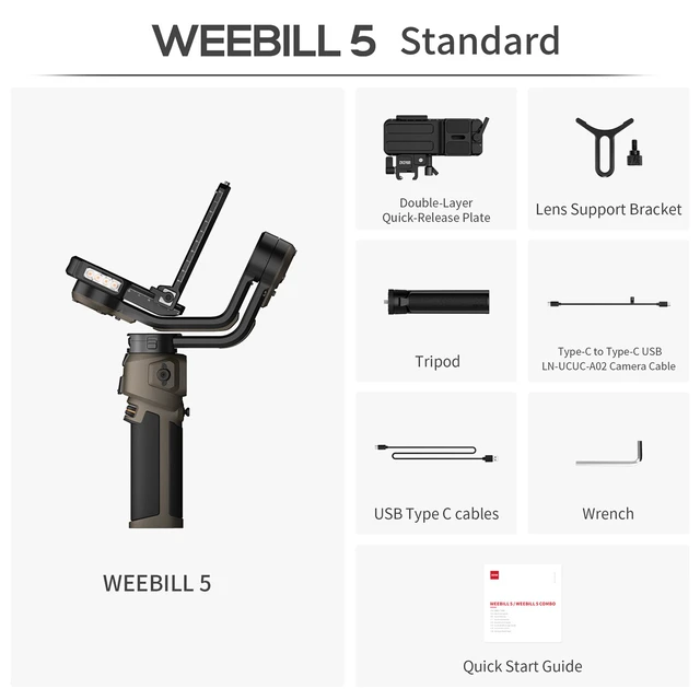 Alt view image 2 of 7 - Zhiyun WEEBILL 5 3-Axis Handheld Gimbal Stabilizer Standard Kit