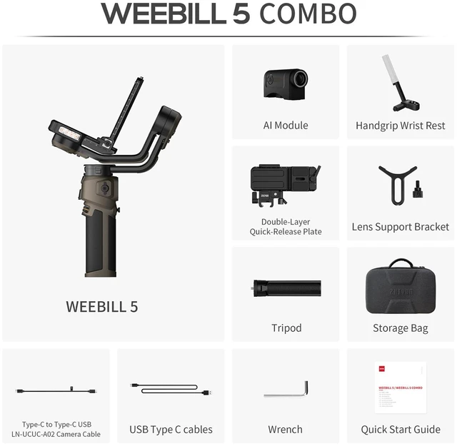 Alt view image 2 of 7 - Zhiyun WEEBILL 5 3-Axis Handheld Gimbal Stabilizer Combo Kit