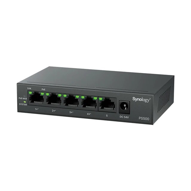 Alt view image 2 of 7 - Synology PS500 5-Port 60W PoE+ Gigabit Unmanaged Network Switch