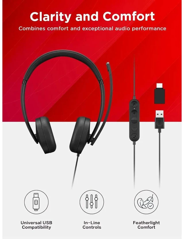 Alt view image 14 of 15 - Lenovo 115 USB-A / USB-C Wired Stereo Headset GXD1R27243