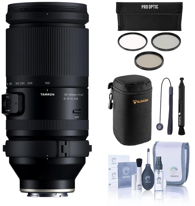 Main image of Tamron 150-500mm f/5-6.7 Di III VC VXD Lens for Sony E, Bundle with 82mm Filter Kit, Lens Case and Cleaning Kit