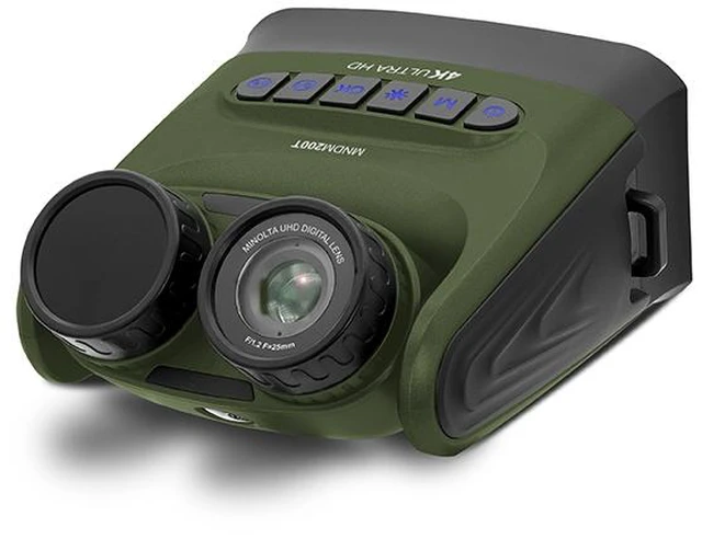 Alt view image 6 of 7 - Minolta MINOLTA MNDM200T 10x25 Digital Night Vision Monocular w/4K UHD Camera and Tilting Lens (Green)