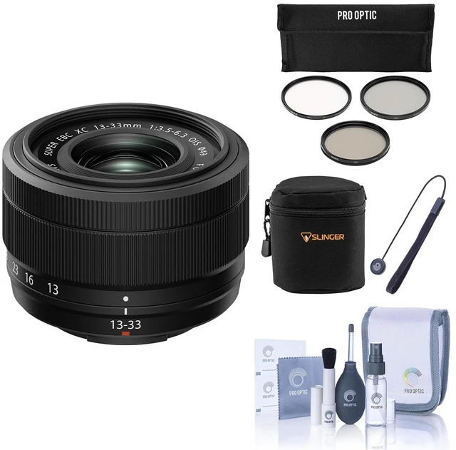 Main image of Fujifilm XC 13-33mm f/3.5-6.3 OIS Lens, Black, Bundle with 49mm Filter Kit, Lens Case, Cleaning Kit, Lens Cap Tether