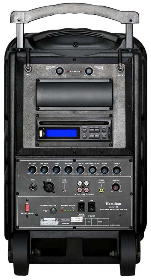Alt view image 4 of 5 - Hamilton Buhl VENU100A High Quality Portable PA System, DVD/CD/MP3 Bluetooth & Wireless Handheld Microphones, 60W