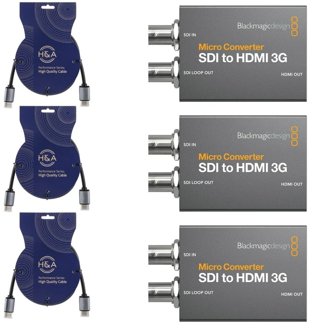 Alt view image 6 of 7 - Blackmagic Design SDI to HDMI 3G Micro Converter with Power Supply With 3' HDMI Cables, 3-Pack