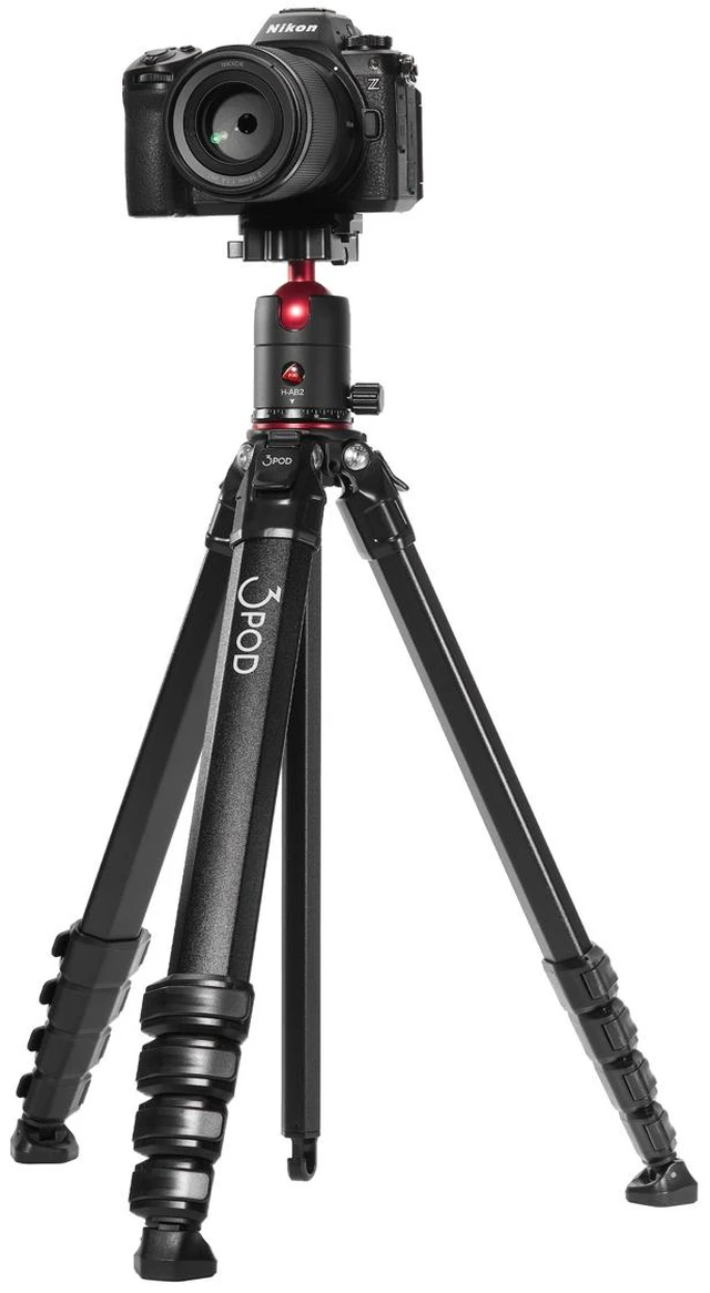 Alt view image 7 of 7 - 3Pod Wander 4-Section Aluminum Travel Tripod with B2 AB Series Ball Head