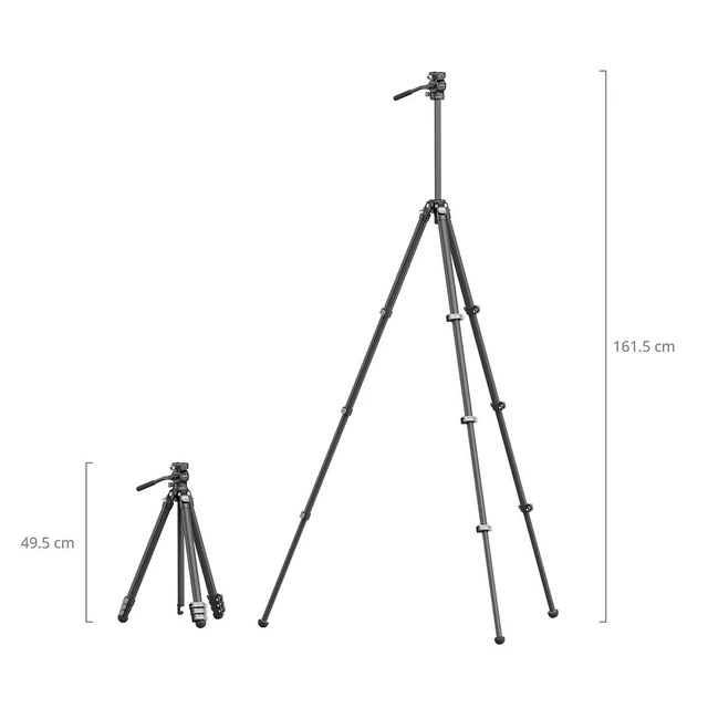 Alt view image 2 of 5 - SmallRig 4-Section Carbon Fiber Portable Travel Tripod with Fluid Head, Black