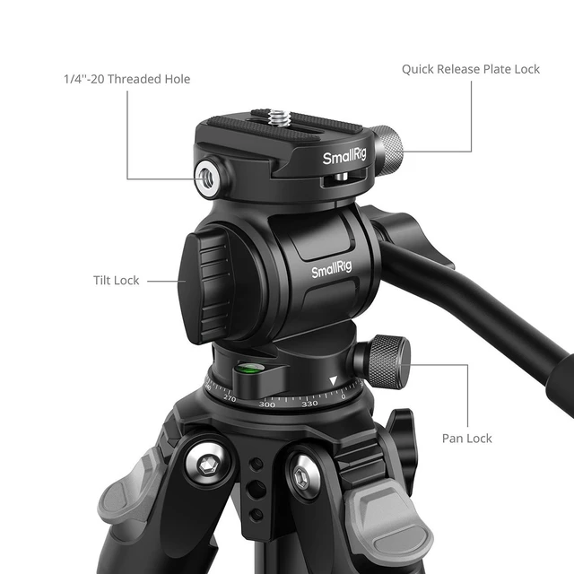 Alt view image 4 of 5 - SmallRig 4-Section Carbon Fiber Portable Travel Tripod with Fluid Head, Black