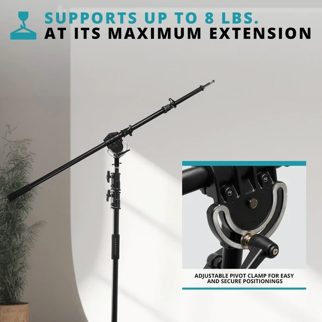 Alt view image 5 of 7 - Flashpoint Turtle Base C-Stand and Cross Arm Boom Kit (Black, 10.5')