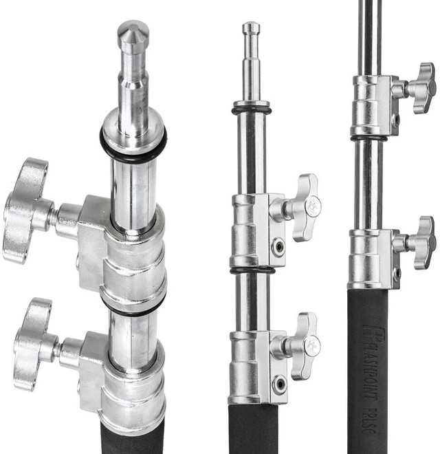 Alt view image 5 of 7 - Flashpoint 10' C Light Stand on Turtle Base Kit, Chrome with 40" Grip Arm & 2 Gobo Heads and Baby Pin, Boom Pole Holder