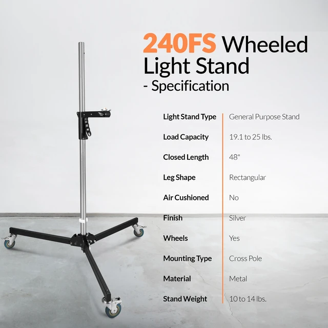 Alt view image 5 of 7 - Godox 240FS 7.9' Wheeled Light Stand, 2-Pack