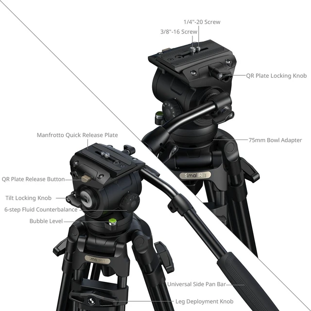 Alt view image 3 of 4 - SmallRig FSD16 FreeSpeed 3-Section Heavy-Duty Aluminum Alloy Tripod with Fluid Head, Black