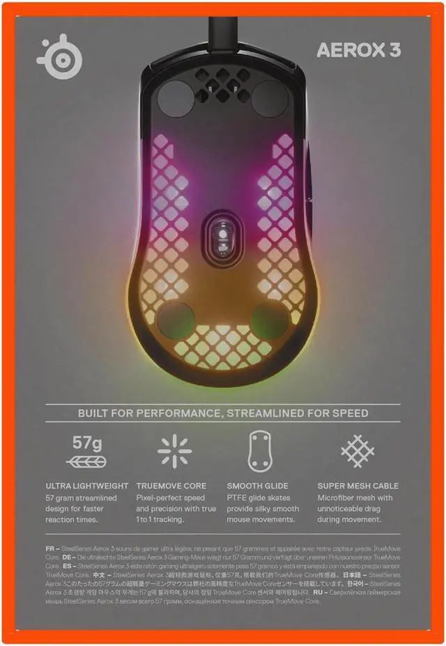 Alt view image 6 of 20 - SteelSeries Aerox 3 8500dpi Wired RGB Gaming Mouse 62599