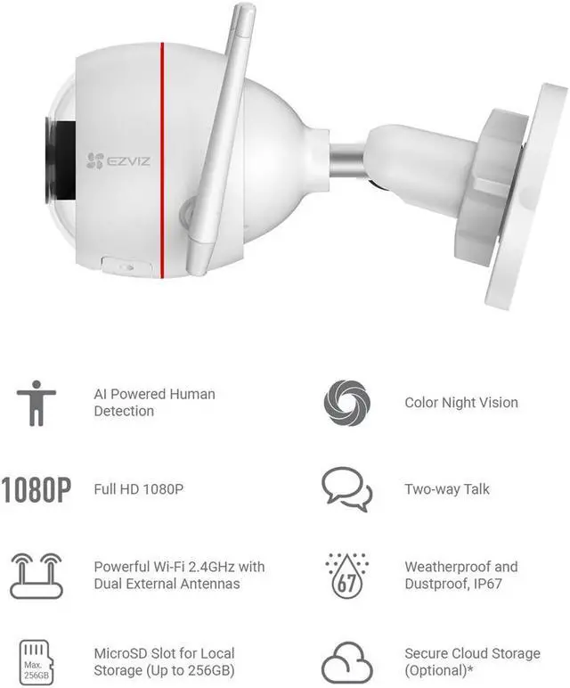 Alt view image 2 of 7 - EZVIZ EZC3W3H2L28 C3W Pro Smart Wi-Fi 1080p Full HD Outdoor Security Camera