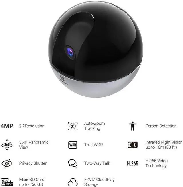 Alt view image 2 of 20 - EZVIZ EZC6W3H4 C6W Smart Wi-Fi 2K HD Indoor Security Camera