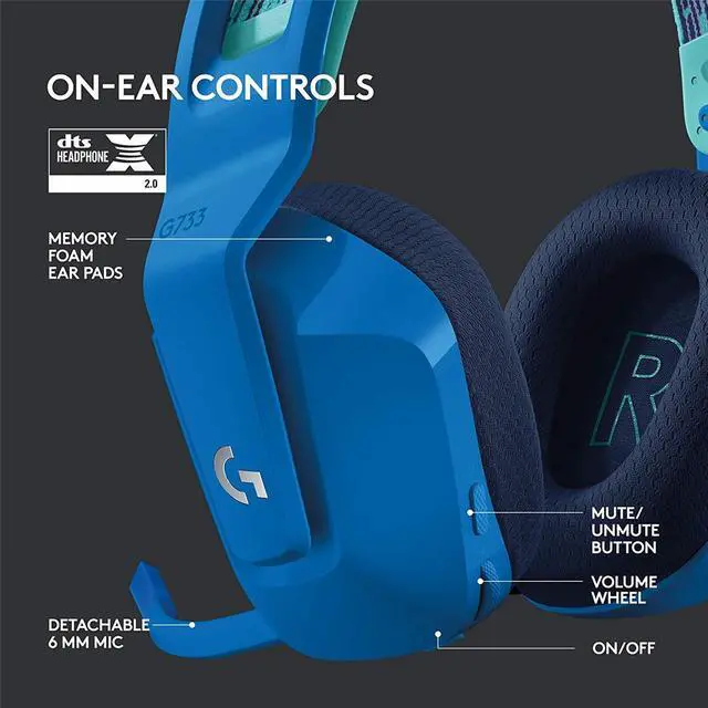 Alt view image 6 of 7 - Logitech G733 LIGHTSPEED Wireless Gaming Headset with suspension headband, LIGHTSYNC RGB, Blue VO!CE mic technology and PRO-G audio drivers - Blue