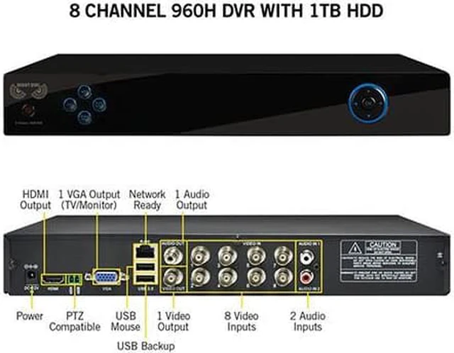 Alt view image 4 of 8 - Night Owl X9-84-1TB 8 Ch. 960H Surveillance DVR + 4 x 900TVL 70° Wide Angle Viewing & 100 ft. of Night Vision In/Outdoor Bullet Cameras, 1TB HDD Pre-Installed