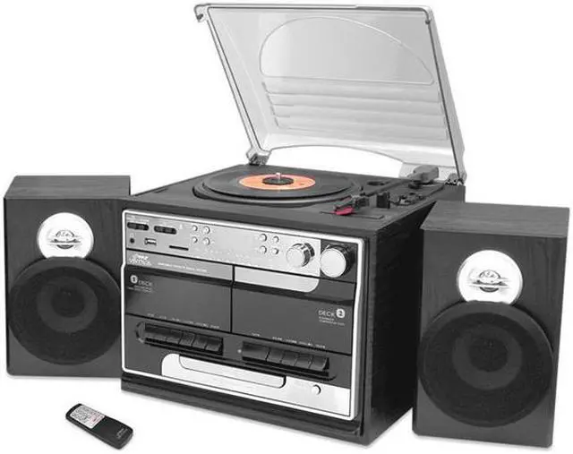 Main image of PyleHome - Retro Vintage Bluetooth Wireless Streaming Turntable & Speaker System with Vinyl to USB Recording, Dual Cassette Decks, CD Player, AM/FM Radio, AUX In, Line Out, USB & SD Card Readers