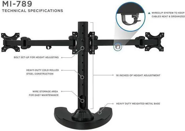 Alt view image 5 of 7 - Mount-It! Triple Monitor Stand | 3 Monitor Stand Mount | Fits 19-24 Inch Computer Screens