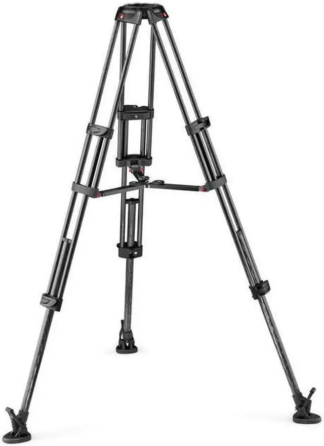 Main image of Manfrotto Carbon Fiber Twin Leg Video Tripod, Mid-Level Spreader, 100/75mm Bowl