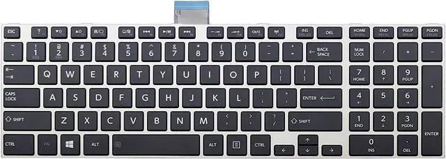 Main image of Laptop Keyboard with Silver Frame Replacement for Toshiba Satellite E50 E55-A E55D-A E55DT-A E55T-A, US Layout Black Color