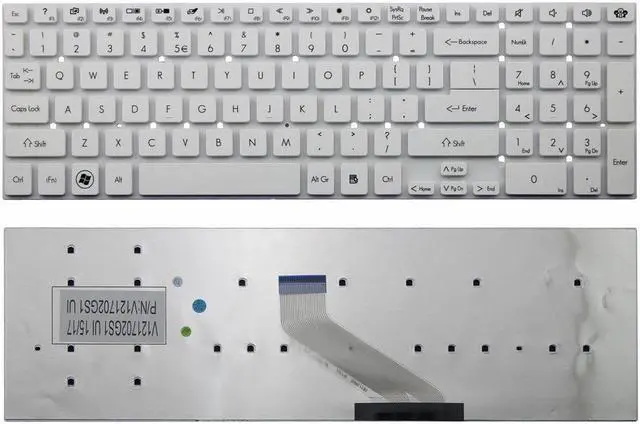 Main image of New Laptop keyboard (without frame) for Gateway PN: PK130HQ3B00 V121702BS1 UI PK130O41B00 MP-10K33U4-6982W NK.I1713.07W PK130O42B00 V121702GS3 UI P5WS5 N214, US layout white color