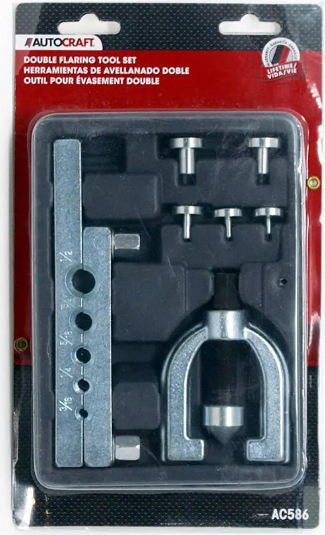 Main image of Autocraft - Double Flaring Tool Kit | Brake Line Tubing | Flare Set Contains 7-piece Set Which Includes Flaring Bar, Yoke, and 5 Double Flare Dies for Tubing