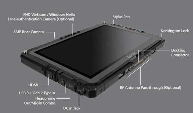 Alt view image 2 of 2 - Getac UX10G2 Rugged Tablet, Intel Core i7-10610U, 10.1" FHD (1000 nits), 16GB, 256GB SSD, Bar Code Reader, smartcard Reader ,Webcam ,Windows 11 Pro.