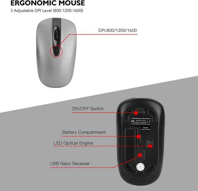 Alt view image 5 of 6 - Wireless Keyboard Mouse Combo, cimetech Compact Full Size Wireless Keyboard and Mouse Set 2.4G Ultra-Thin Sleek Design for Windows, Computer, Desktop, PC, Notebook - (Grey)