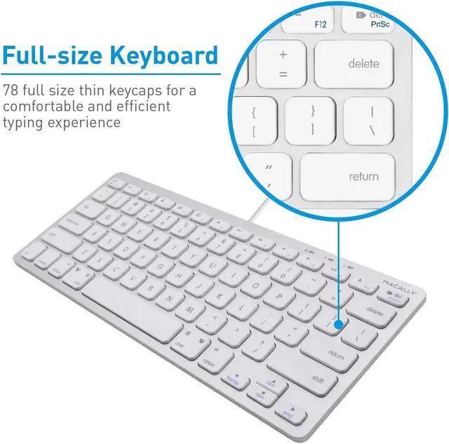 Alt view image 3 of 7 - Macally USB Mini Keyboard for Mac and Windows PC - 78 Scissor Switch Keys with 13 Shortcut Keys - Compact & Small Keyboard That Saves Spaces and Looks Great - Plug and Play Mac Keyboard - Aluminum