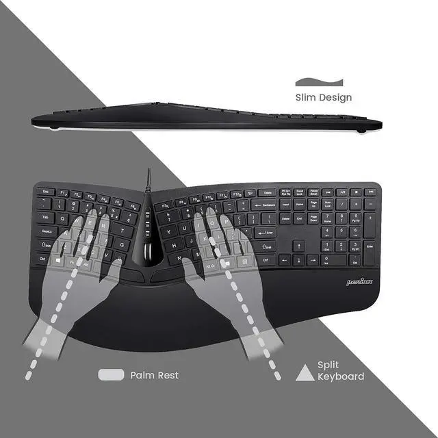 Alt view image 2 of 7 - Perixx Periduo-505, Wired USB Ergonomic Split Keyboard and Vertical Mouse Combo with Adjustable Palm Rest and Short Tactical Membrane Keys, US English Layout