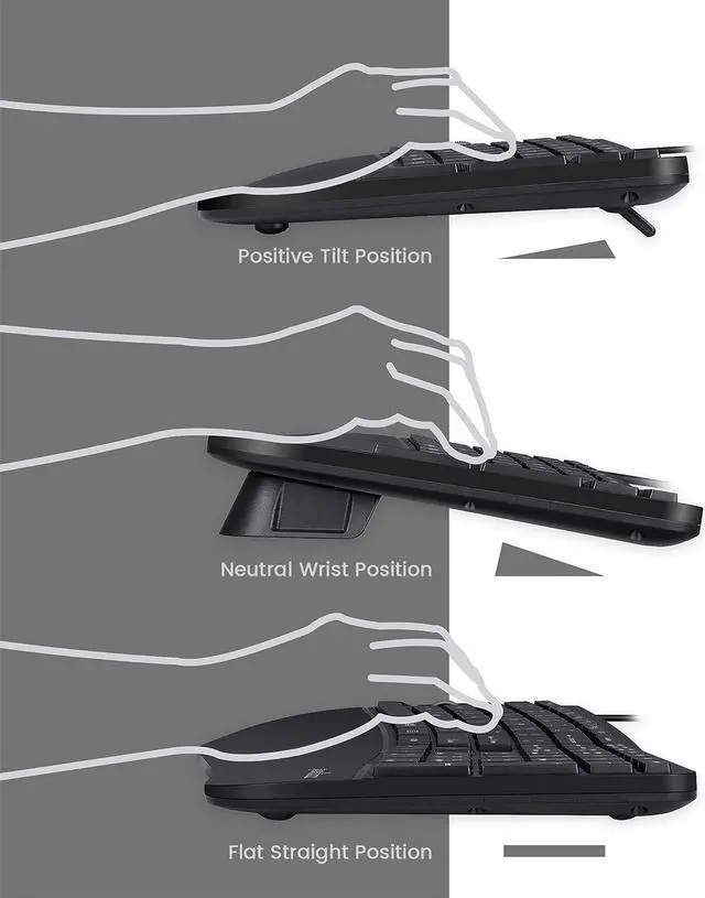 Alt view image 3 of 7 - Perixx Periduo-505, Wired USB Ergonomic Split Keyboard and Vertical Mouse Combo with Adjustable Palm Rest and Short Tactical Membrane Keys, US English Layout