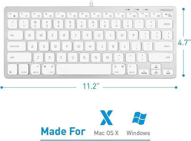 Alt view image 2 of 7 - Macally USB Mini Keyboard for Mac and Windows PC - 78 Scissor Switch Keys with 13 Shortcut Keys - Compact & Small Keyboard That Saves Spaces and Looks Great - Plug and Play Mac Keyboard - Aluminum