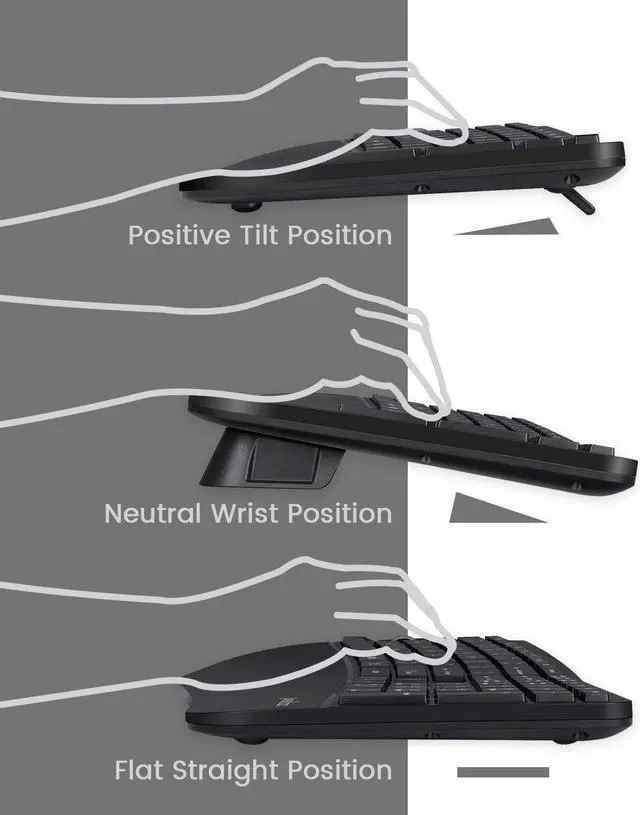 Alt view image 3 of 7 - Perixx Periduo-605, Wireless Ergonomic Split Keyboard and Vertical Mouse Combo, Adjustable Palm Rest and Membrane Low Profile Keys, Black, US English Layout (11633)