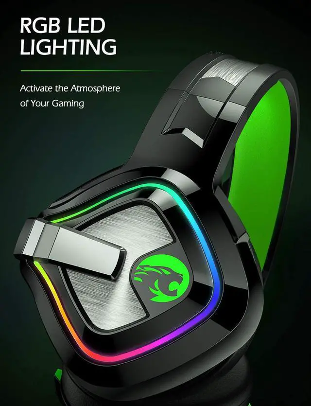 Alt view image 5 of 7 - ZIUMIER Gaming Headset PS4 Headset, Xbox One Headset with Noise Canceling Mic and RGB Light, PC Headset with Stereo Surround Sound, Over-Ear Headphones for PC, PS4, PS5,Xbox One, Laptop (Green)