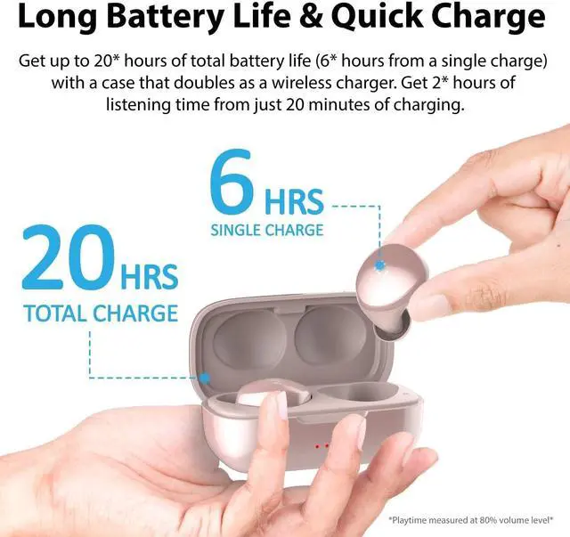 Alt view image 3 of 7 - iLuv TB100 Rose Gold True Wireless Earbuds Cordless in-Ear Bluetooth 5.0 with Hands-Free Call Microphone, IPX6 Waterproof Protection, High-Fidelity Sound; Includes Compact Charging Case & 3 Ear Tips