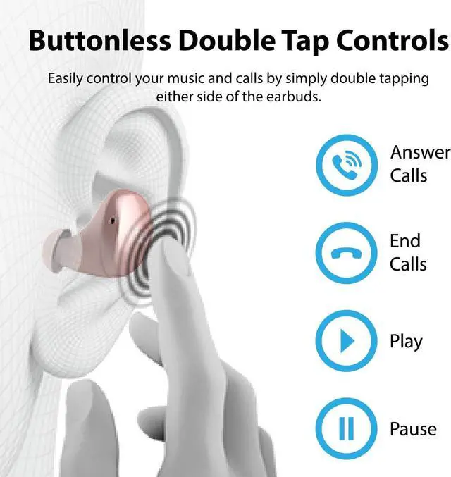 Alt view image 4 of 7 - iLuv TB100 Rose Gold True Wireless Earbuds Cordless in-Ear Bluetooth 5.0 with Hands-Free Call Microphone, IPX6 Waterproof Protection, High-Fidelity Sound; Includes Compact Charging Case & 3 Ear Tips